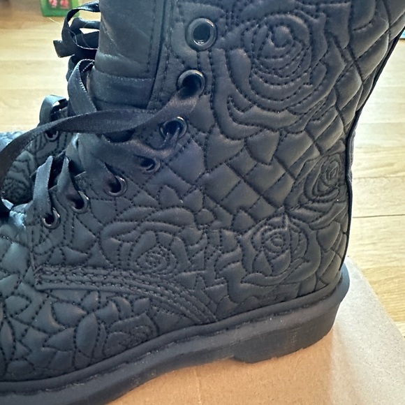 Black Quilted Combat Boots with Leather Finish - Picture 7 of 7